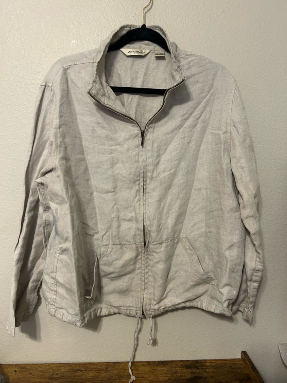 Eddie Bauer Light Gray Zip-Front linen Jacket Women’s size XL